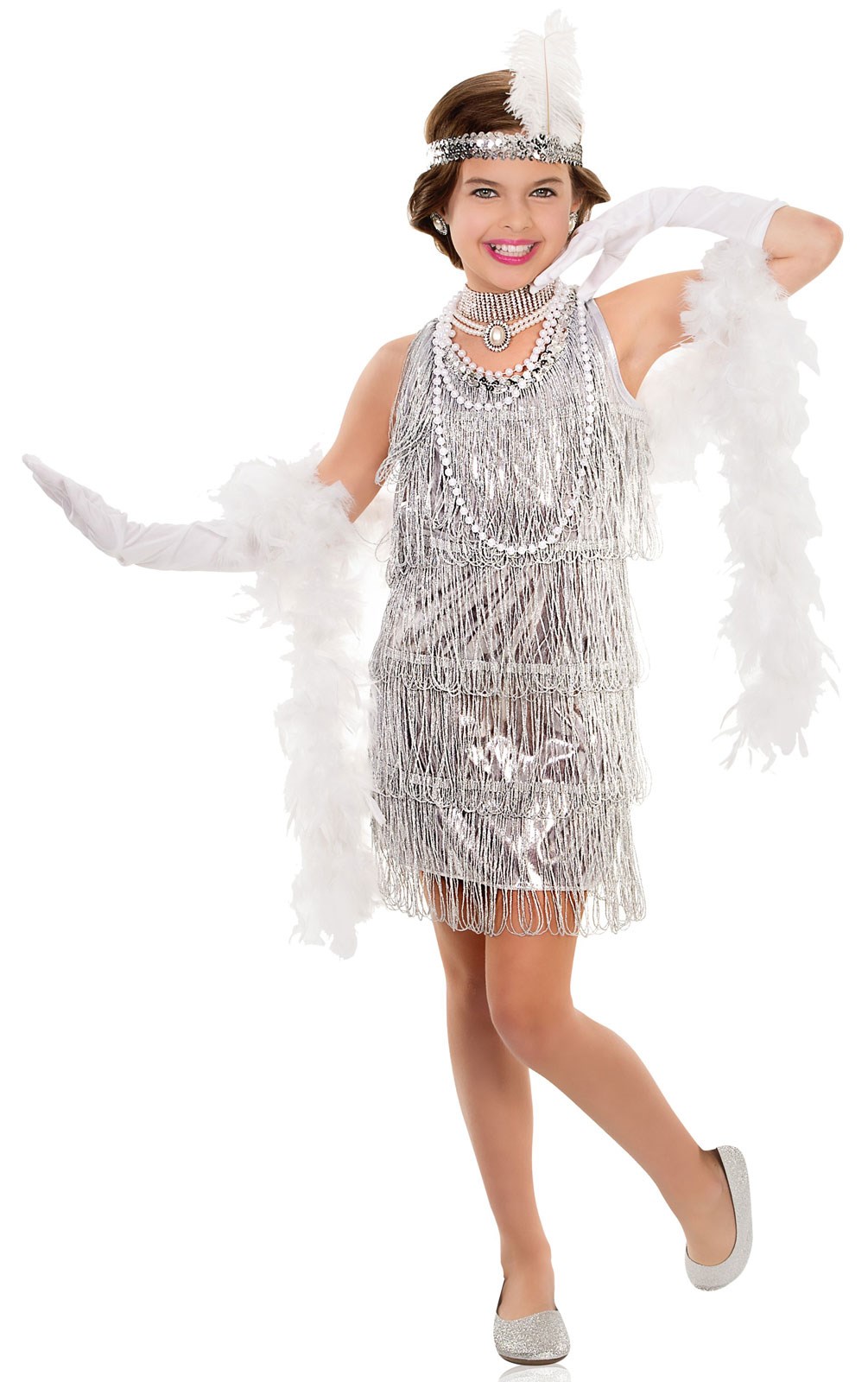 Girls Dazzling Silver Flapper Costume