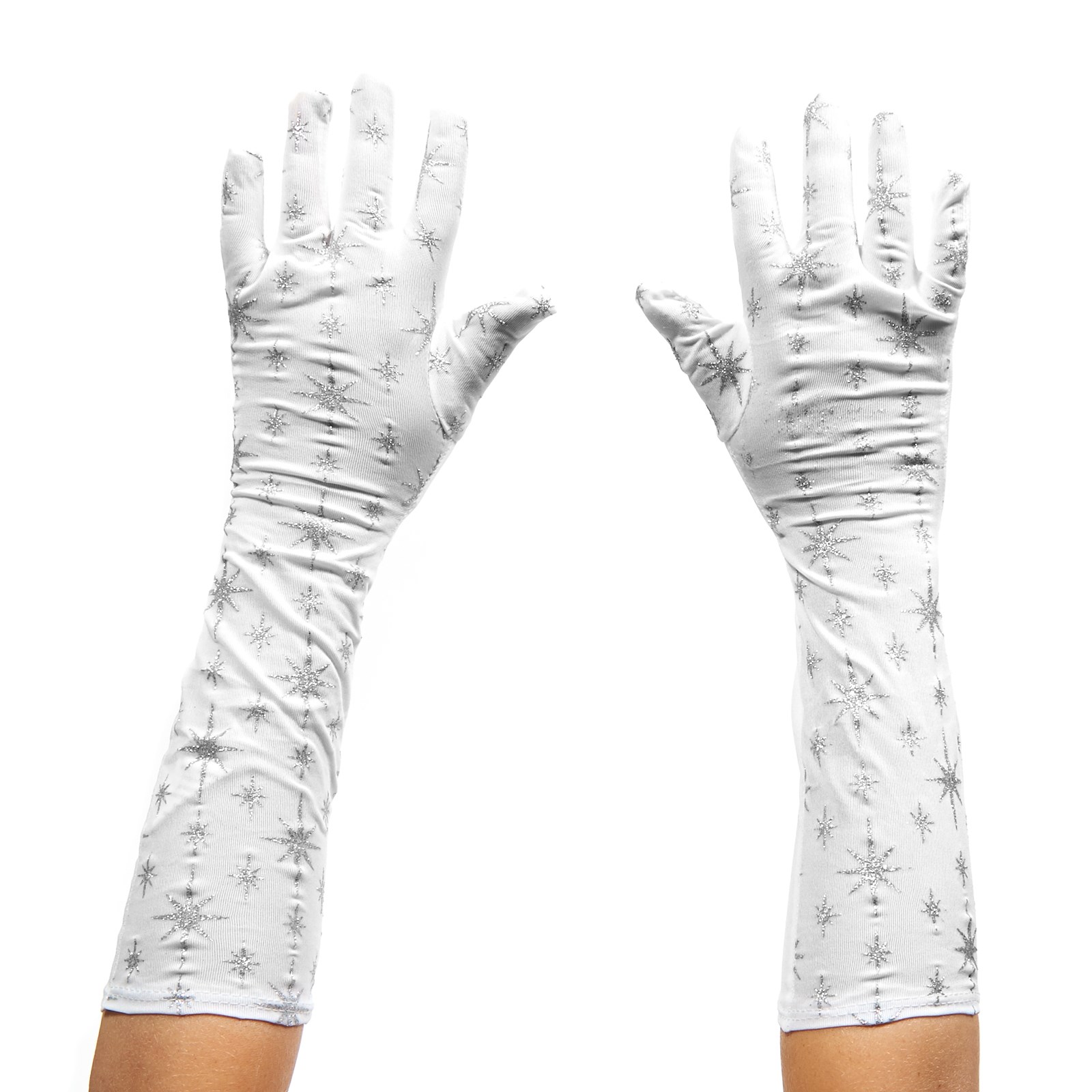 Girls White & Silver Glitter Gloves