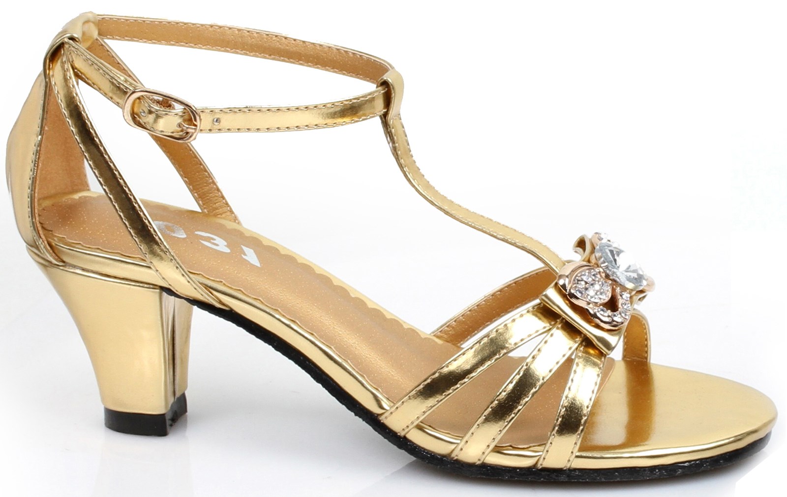 Gold Strappy Heel Shoes For Girls