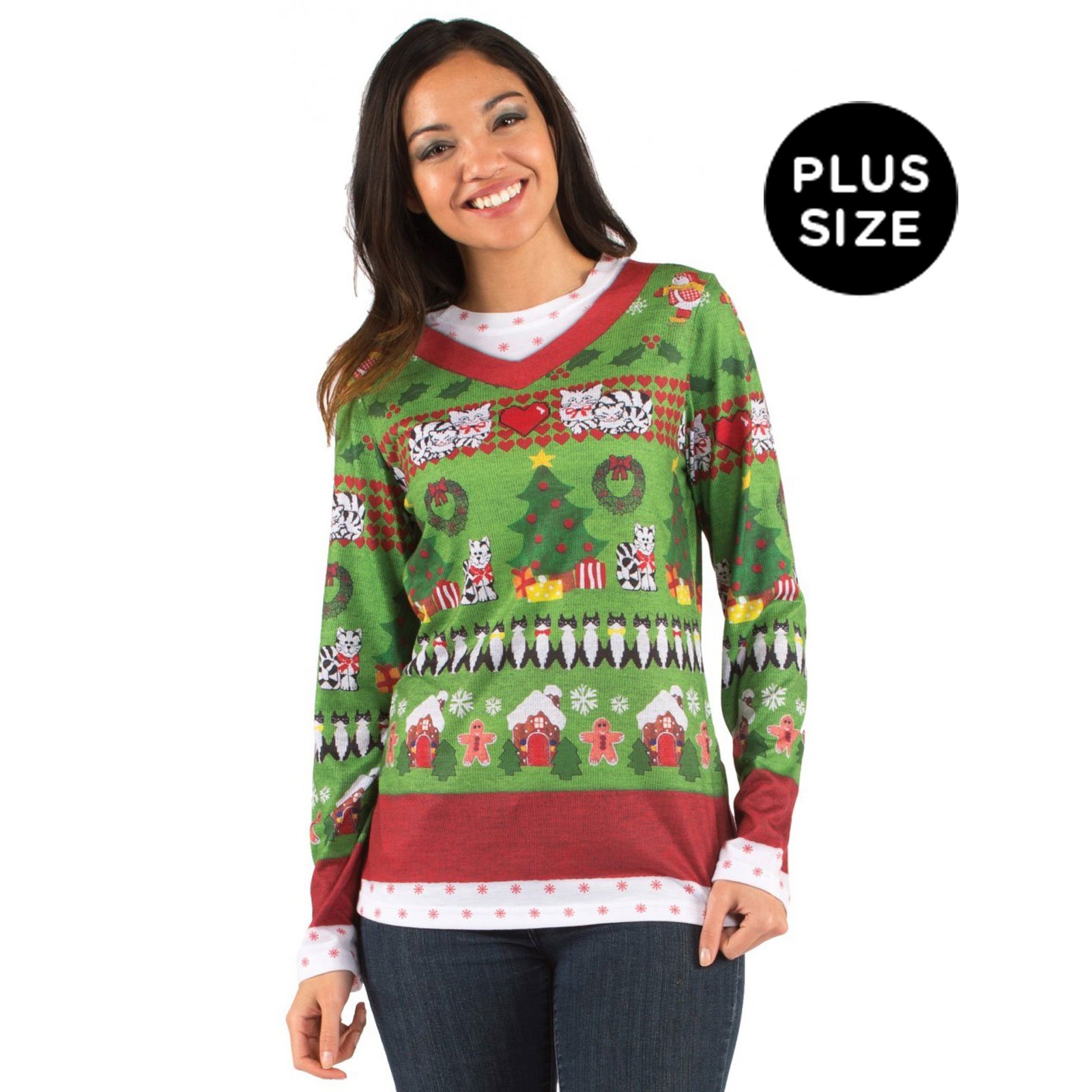 Plus Size Ugly Christmas Sweater With Cats For Women