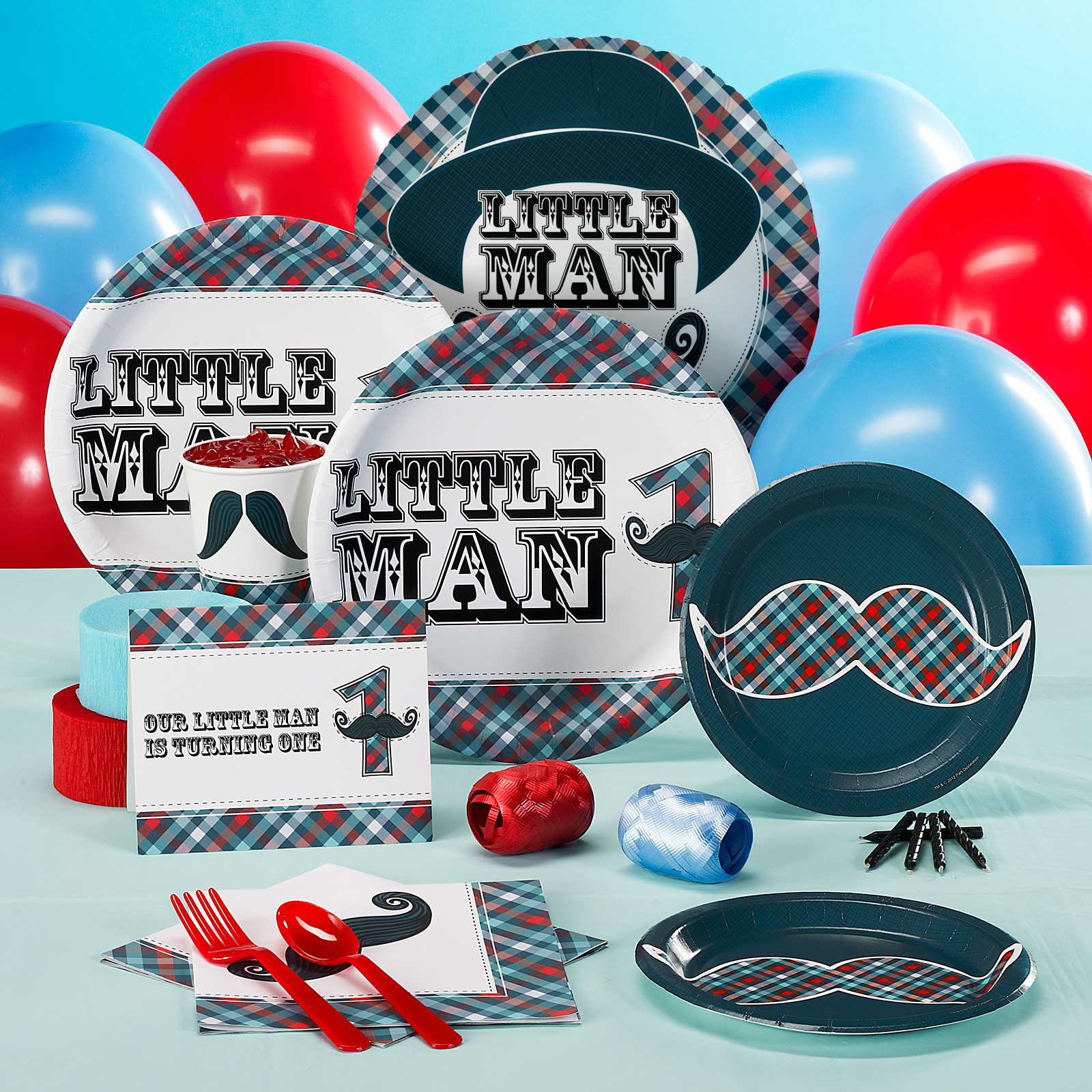Little Man Mustache 1st Standard Party Pack for 8